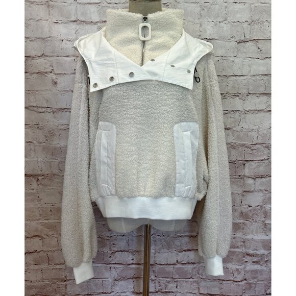 JW Anderson Womens Ivory Puller Cropped Hoodie Sweater Sherpa Pullover Size L - Picture 1 of 6